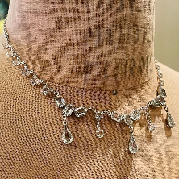 ♥️ Necklace 1950s CUBIC ZIRCONIA Rhinestone Choker, bridal, formal, price firm - Picture 10 of 16